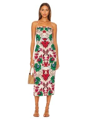 WAREHOUSE Floral Slip Dress Size 2 Tropical Botanical Print Midi Dress